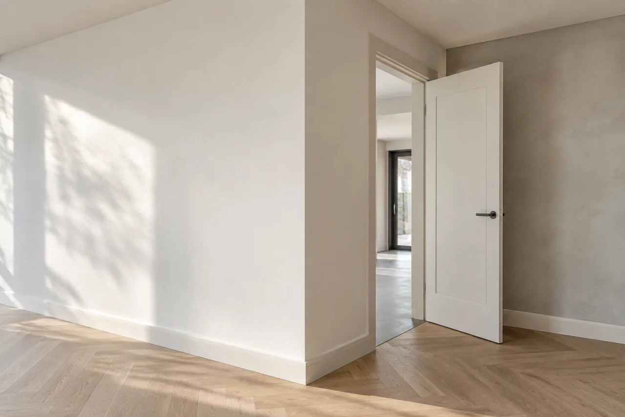 Strakke aansluitingen tussen wand, plafond en kozijn als sfeerimpressie